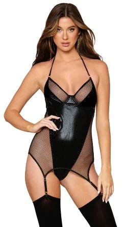 Dreamgirl Exposed Vinyl And Fishnet Teddy
