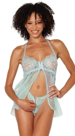 Dreamgirl Mint To Please Flyaway Babydoll Set -Playboy Sales DG 12813 Mint Front Inset 2023MAY