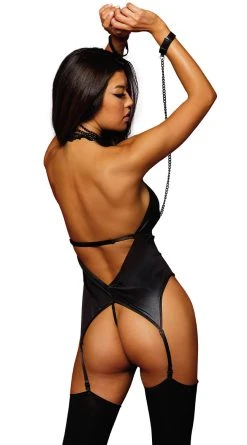 Dreamgirl Chained In Pleasure Chemise Set -Playboy Sales DG 12818 Black Back 2023MAY
