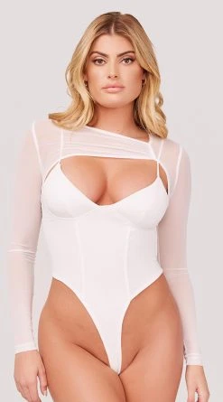 Kaylee Kollection Sheer And Chic Bodysuit -Playboy Sales KK JT3220 BODYSUIT WHITE 1055 WEBSIZE