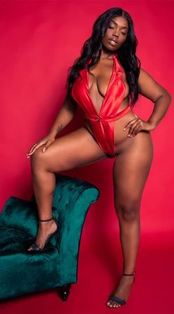 Playboy Plus Size Formal Affairs Satin Teddy -Playboy Sales PB PBL5002X RED 2 EDS YANDY 2021PBHOLIDAY
