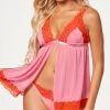 Seven 'til Midnight Two Toned Flyaway Babydoll Set -Playboy Sales ST 11549 PINKRED F 2023MAY