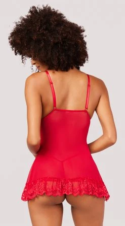 Yandy Playtime Babydoll Set -Playboy Sales YO 2139 LACE MESH BABYDOLL SET RED 5215