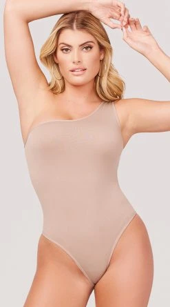 Yelete Basic One Shoulder Bodysuit 14 Yelete Basic One Shoulder Bodysuit -Playboy Sales YT BS1014 ONE SHOULDER ASYMMETRICAL TANK BODYSUIT LIGHT MOCHA 1809 WEBSIZE